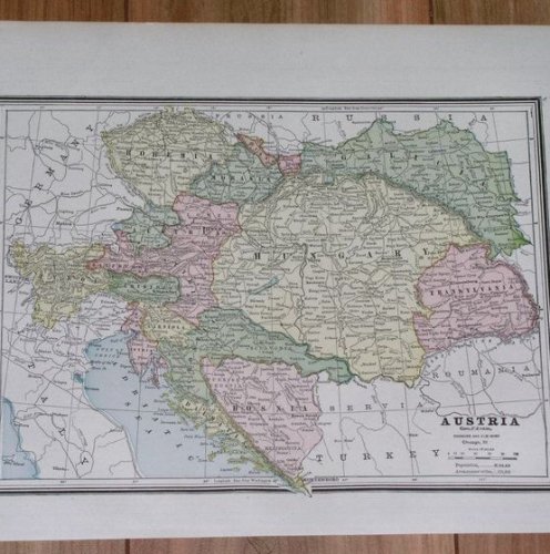 1890 ANTIQUE MAP OF AUSTRIA