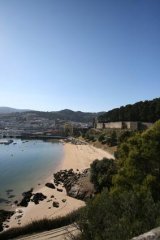 A bird's-eye view of the beach at Baiona in southern Galicia.