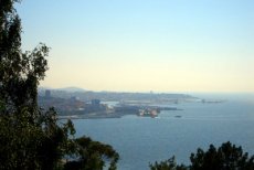 Looking out into the bay of Vigo with the city to the left